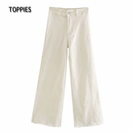Toppies Beige Jeans High Waist Denim Wide Leg Pants for Women Full Length Trousers Steetwear Female Pants 210412