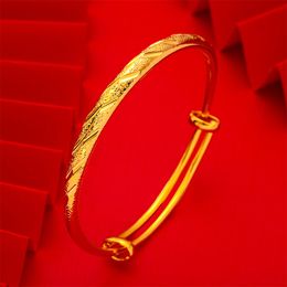 5mm Adjust Bangle Push-pull Bracelet Women Jewelry 18k Yellow Gold Filled Classic Dubai Gift