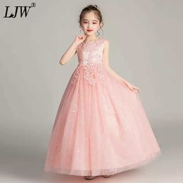 2020 summer dress for girls Wedding Dress Flower girl Long embroidery princess elegant Party evening dress Children clothing Q0716