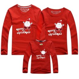 Christmas Family Matching Clothes Full Sleeve Mother Daughter T-shirts Santa Claus Reindeer Elk Print Tees Red Top 210521