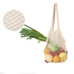 Storage Bags Cotton Portable Shopping Bag Woven 12CM/25CM Handle Japanese Simple Buying Vegetables Fruits Solid Colour Net Pocket