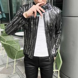 Men's Jackets Glitter Sequins Punk Style Summer Thin Outerwear Coat Male Stage Nightclub Dancing Slim Fit Fashion Jacket for Men 211009