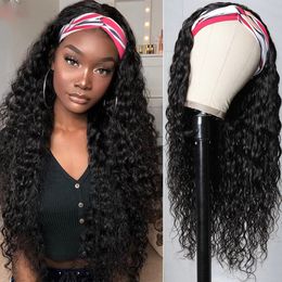 Brazilian Human Hair Water Wave Headband Wig For Women Glueless Full Machine Made Scarf