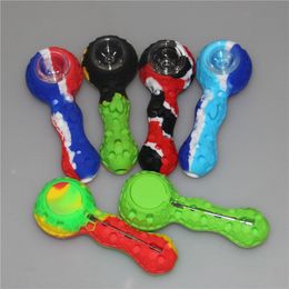Silicone Spoon Hand Pipes With Glass Bowl Food Grade Silicon tobacco Heady Pipe For Dab Rigs Water Bongs