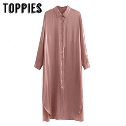 Boyfriend Style Long Shirts Ladies Pink Satin Women Sleeve Oversized Tops Plus Size Clothing 210421