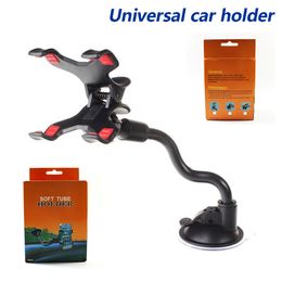 Cars Mount Long Arm Universal Windshield Dashboard Car Mobile Phone Holder 360 Degree Rotation Car Holders with Strong Suction Cup X Clamp