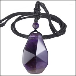 Pendant Necklaces & Tumbeelluwa Faceted Water Shaped Healing Gem Stone Pendants Necklaces,Reiki Chakra Crystal Rope Chain Jewellery For Women