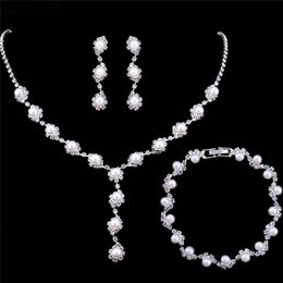 Earrings & Necklace Simulated Pearl Bride Wedding Jewelry Sets Simple Crystal Bracelets Women Party Gift