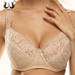 Xiushiren Womens Large Cup Lace Bra Underwired Sexy Bralette Underwear See Through Brassiere Bh Top 34 36 38 40 42 44 D DD E Cup 220311