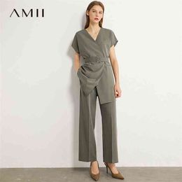 Minimalism Autumn Vest Set Fashion Double breasted Solid Women Causal High Waist Loose Female Pants 12070245 210527
