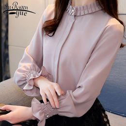 Spring fashion women blouses shirts OL chiffon blouse long-sleeved womens tops and solid female clothes 1016 40 210521