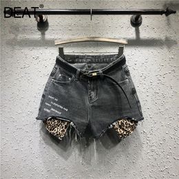 {DEAT} Women Wide Leg Black Grey Leopard Print Shorts High Waist Loose Fit Trousers Fashion Tide Spring Summer AY442 210421