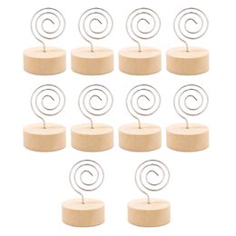 Place Card Holders for Party Decoration Round Wooden Base Photo Memo Clip Wood Stand Office Supplies