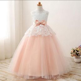 Classic Ball Gowns for Elegant Princess with Bow Crystals Keyhole Back Custom Made Flower Girl Dress Girls Foraml Wears Vestidos