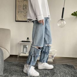 Men's Jeans 2021 Casual Broken Hole Oversize Spring Summer Woman Hip Hop Denim Pants Male Korean Streetwear Straight
