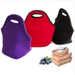 Solid Colour Lunch Bag Neoprene Outdoor Picnic Bags with Zipper Insulated Cooler Dinner Box Eco-Friendly Tote Packet for Student