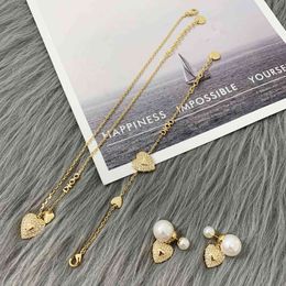 D family 2020 new full Diamond Love necklace female Dijia Internet celebrity bracelet love Pearl Silver Needle earrings
