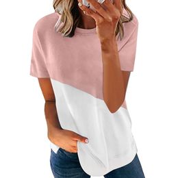 Plus Size S-5XL Women Tops Casual O-Neck Short Sleeve Loose T-shirt Summer New Contrast Patchwork Oversized T-shirts Ladies 210412