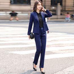 Large size S-4XL high quality professional pants suit two-piece autumn ladies office jackets Slim trousers overalls 210527