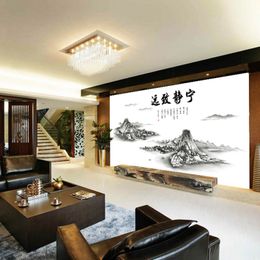 New Chinese ink painting sitting room bedroom living home decor decoration sticker stickers on the wall 210420