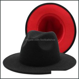 Wide Brim Hats & Caps Hats, Scarves Gloves Fashion Accessories 56-61Cm Mens Women Black Red Patchwork Wool Felt Floppy Jazz Fedoras With Rib