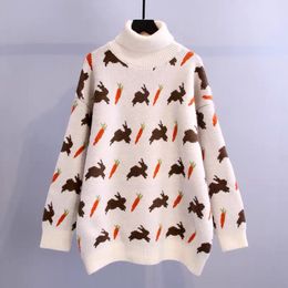 H.SA Winter Autumn Turtleneck Sweater and Pulloevr Cartoon Cute Rabbit Pull Sweaters Overzied Out Knit Tops jumper women 210417