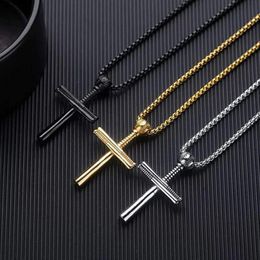 Baseball Cross Pendant Necklace Hip Hop Men Gold Chain Link Sport Style Punk Long Vintage Jewellery Necklaces