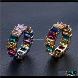 Side Stones European And American Hiphop Men With Tiny Rings Colourful Square Zircon Hip Hop Wxhiu Znomr