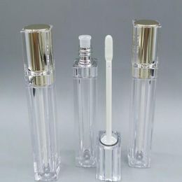 8ML Gold Empty Lipgloss bottles Tubes Square Clear Lip Gloss Tube Liquid Refillable Plastic Packaging Containers