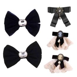 Korean A Lot Vintage Black Fabric Set Bow Brooches for Girl Women Fashion Lace Cloth Shirt Corsage Neck Tie Party Accessories