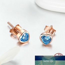 Silver Hear pure 925 Sterling Stud Earrings for women Children,sterling silver 925 Blue CZ Female Brincos Fine baby Jewelry