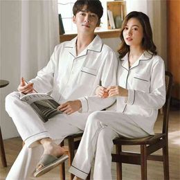 Autumn Cotton Couple Pyjamas for Men And Women Sleepwear Bedroom Winter Homme Pyjama Clothes PJ White Pijamas Nightwear 210901
