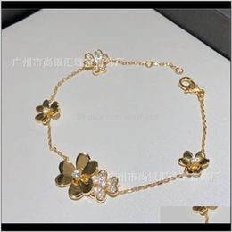 Bangle Bracelets Drop Delivery 2021 925 Sterling Brand For Women Sier Chainbracelet Praty Wedding Jewellery Gold Colour Flower Clover Bracelet 2