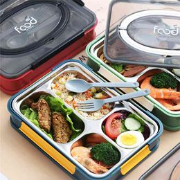 Portable Lunch Box Japanese Bento Compartment Kitchen Sealed Food Container Gift Tableware 304 Stainless Steel 210423