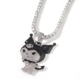 Hip Hop Iced Out Little Devil Cartoon Pendant Necklace White Gold Plated Micro Paved Zircon Bling Jewelry for Men Women