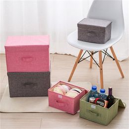 Cotton Linen Fabric Folding Storage Box Kids Toy Organizer Wardrobe Bin Container Bins Drawer Plastic 210423