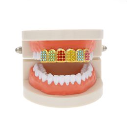 Lodowe złote grillz zęby dentystyczne grille kolorowa symulacja Diamentowa moda Wysokiej jakości biżuteria męska
