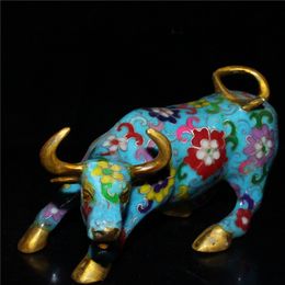 Chinese old Tibetan craft Copper Tire Filigree Cloisonne Cow statue