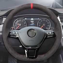 Non-slip Car Steering Wheel Cover Black Suede DIY For Volkswagen VW Golf 7 Mk7 New Polo Jetta Passat B8 Tiguan Sharan