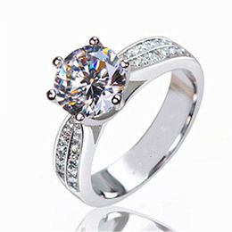 Mens Rings Crystal Classic six claw ring platinum plated diamond women's Jewellery Lady Cluster styles Band