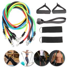 11Pcs/Set Tube Resistance Bands Yoga Fitness Gym Equipment Exercise Pull Rope Home Elastic Back Muscle Strength Training H1026