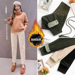 583 Autumn Winter Thick Corduroy Plus Velvet Maternity Pants Straight Casual Belly Trousers Clothes for Pregnant Women Pregnancy 210918
