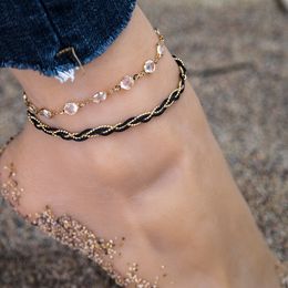 Fashion 2pcs/set Acrylic Beads Link Chain Anklet Bracelet for Women Foot Accessories Summer Beach Barefoot Sandals Bracelets