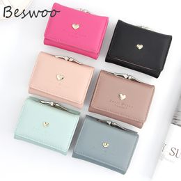 Wallet for Women Candy Color Fashion Coin Purse Leather Solid Short Heart Card Holder Clutch Bag Ladies