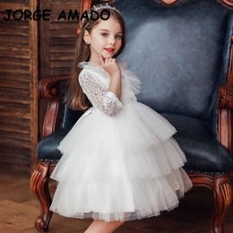 Wholesale Spring Girls Long Sleeve Lace Dress Formal Princess Cake Skirt Flower Girl es for Weddings E852 210610