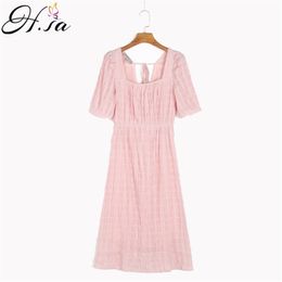 Summer Pink Dress For Women Short Sleeve Drapped Dresses Backless Bow Tied Cascading Ruffle Long Vestidos Cute Robe 210430