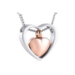 Stainless Steel Double Hearts Pendant Jewellery Urn Cremation Memorial Keepsake Ashes Holder Necklace Memorialise Your Loved