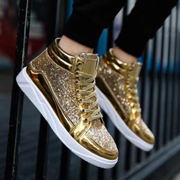 high top sneakers men Shoes Shining Fashion Trainers men Shoes Gold Sneakers Casual Lace-Up Tenis designer boots shoes
