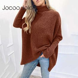 Jocoo Jolee Oversized Turtleneck Sweater Women Batwing Sleeve Loose Sweaters Casual Solid Irregular Pullovers Simple Jumpers 210619
