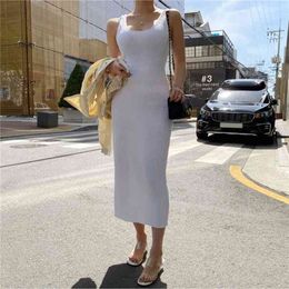 summer Korean temperament lady elegant mid-length suspender dress retro holiday long skirt 210520